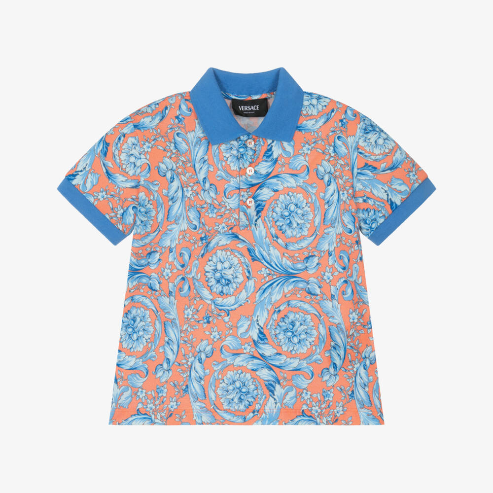 Versace-Boys Blue & Orange Barocco Polo Shirt | Childrensalon Outlet