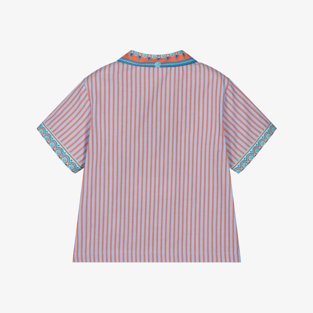 Versace-Синяя и оранжевая рубашка Barocco для малышей | Childrensalon Outlet