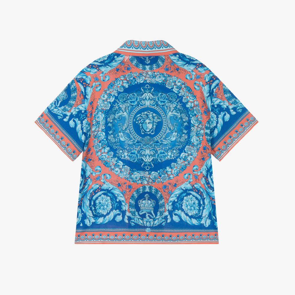 Versace-Boys Blue & Orange Shirt with Barocco Print | Childrensalon Outlet
