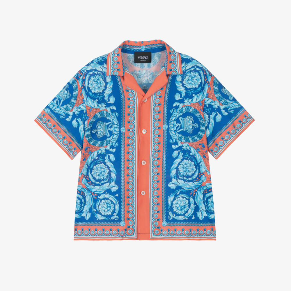 Versace-Boys Blue & Orange Shirt with Barocco Print | Childrensalon Outlet