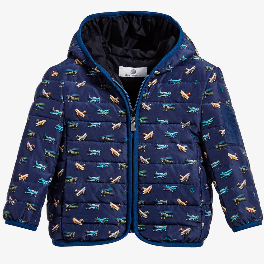 Versace Boys Blue Plane Print Jacket Childrensalon Outlet