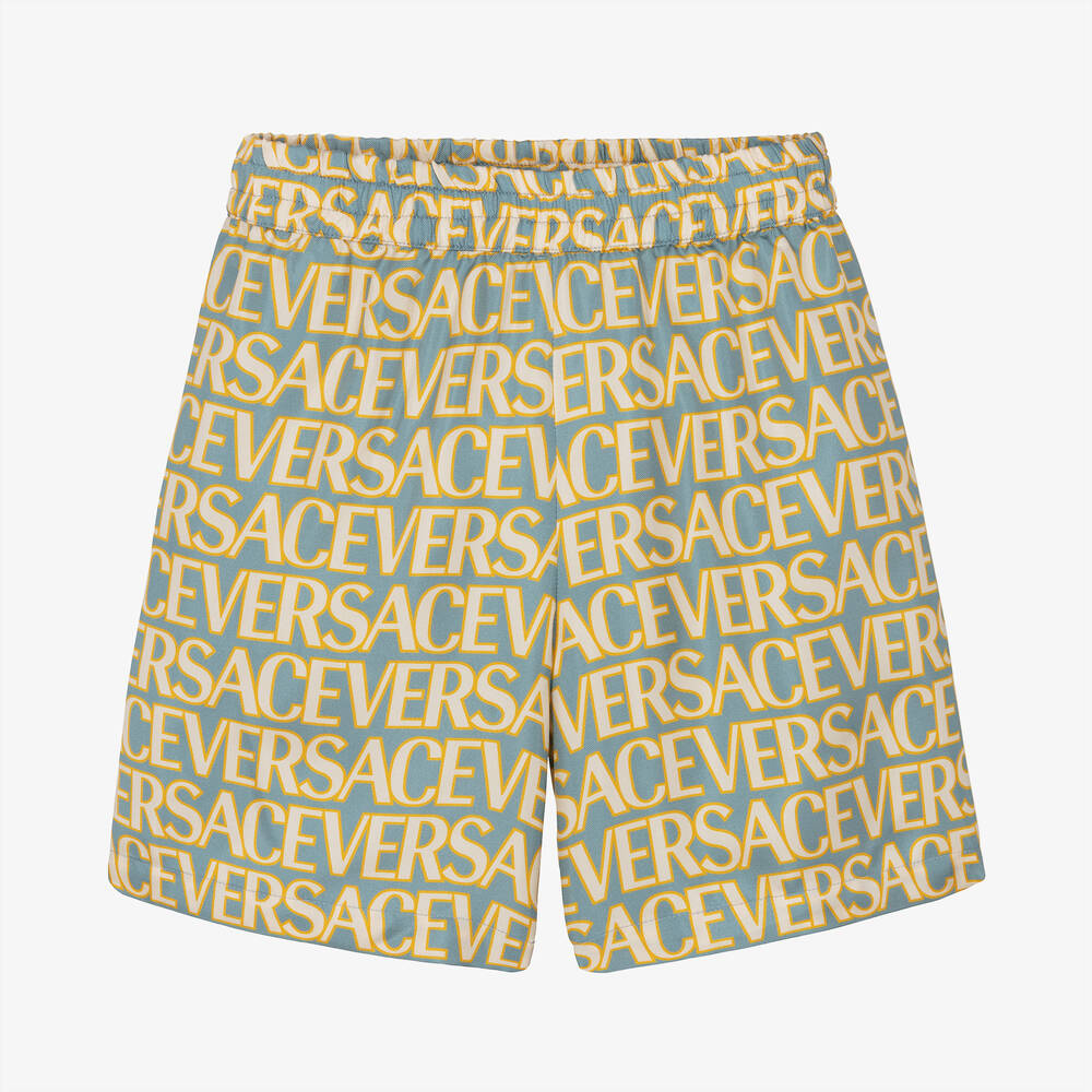 Versace - Boys Blue Silk Twill Shorts | Childrensalon