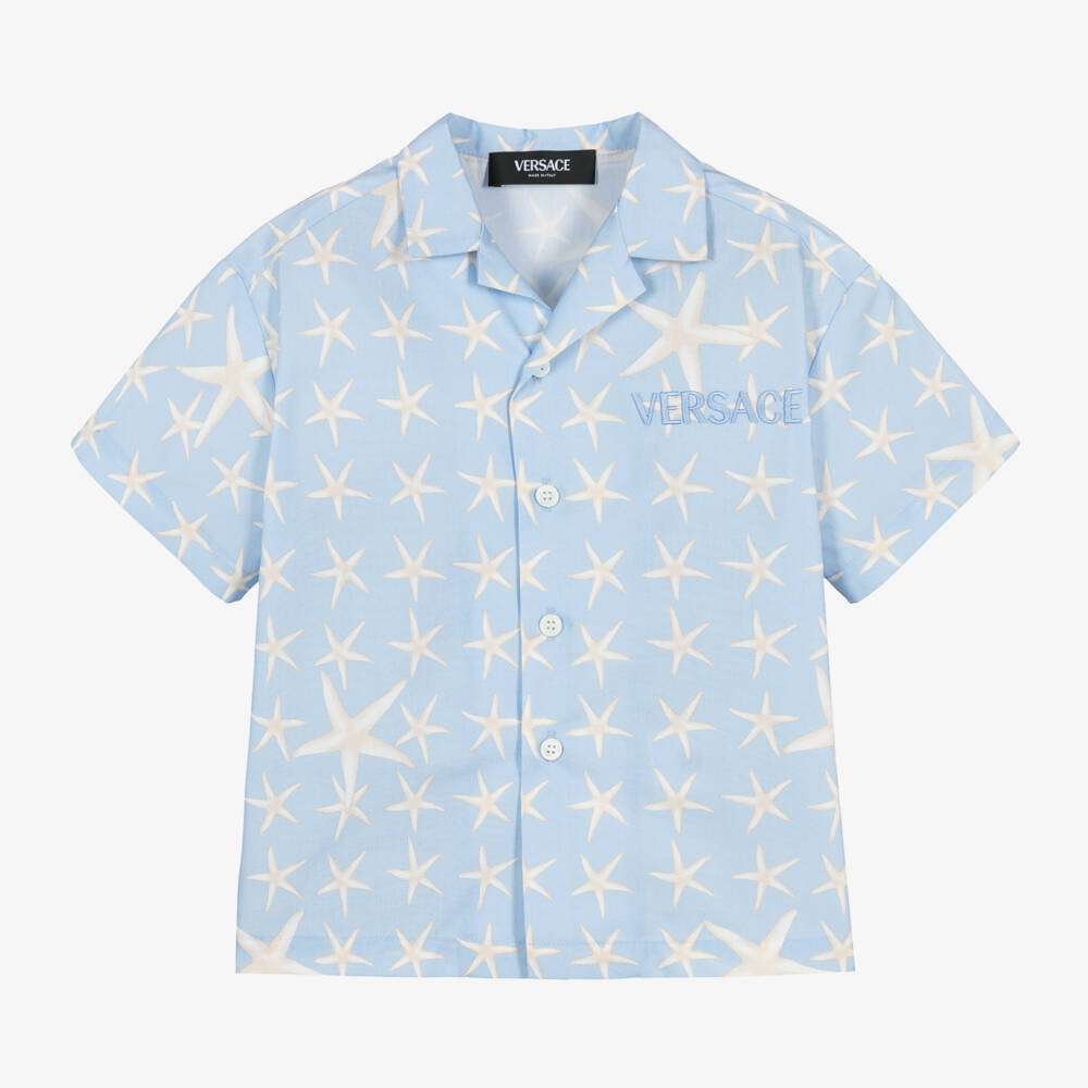 Versace-Boys Blue Starfish Cotton Shirt | Childrensalon Outlet