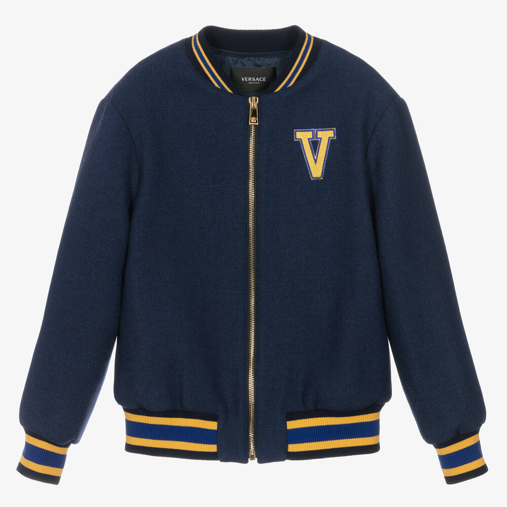 Versace - Boys Blue Wool Medusa Jacket | Childrensalon