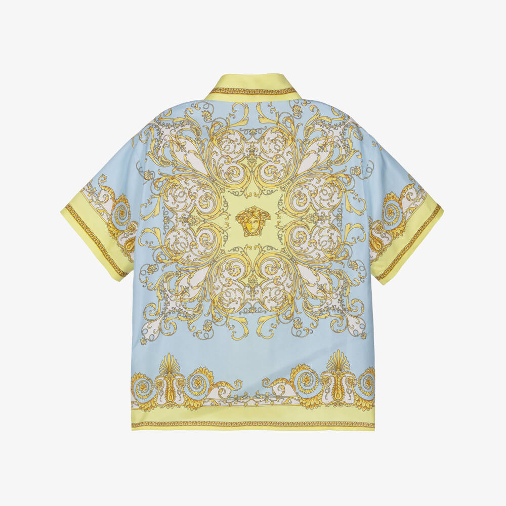 Versace-Boys Blue & Yellow Barocco Print Silk Shirt | Childrensalon Outlet