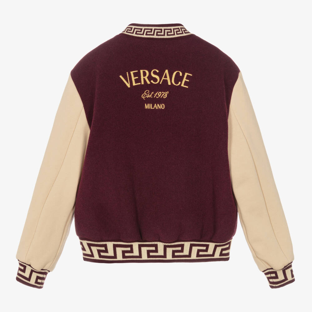 Versace-Boys Burgundy Wool Varsity Jacket | Childrensalon Outlet