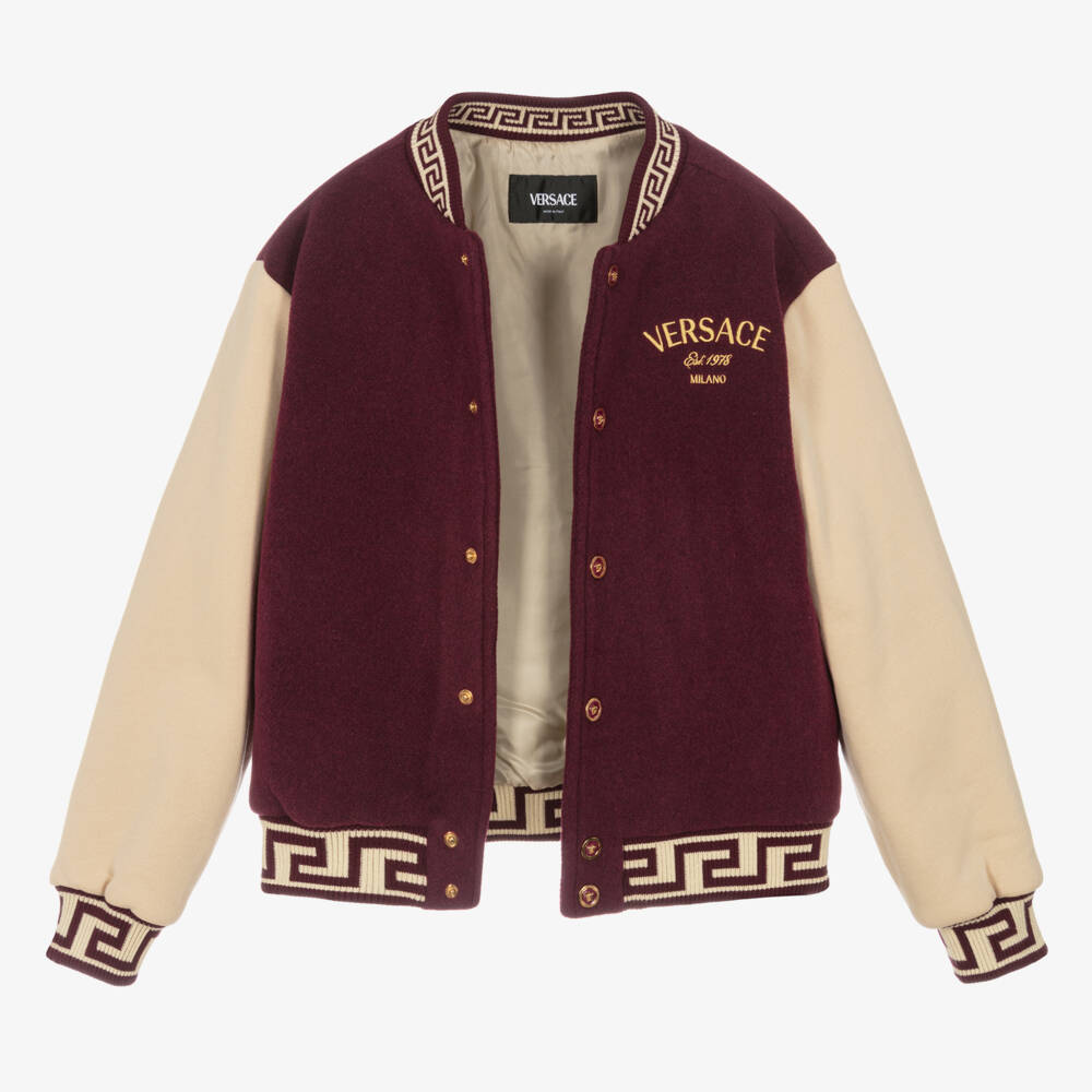 Versace-Boys Burgundy Wool Varsity Jacket | Childrensalon Outlet