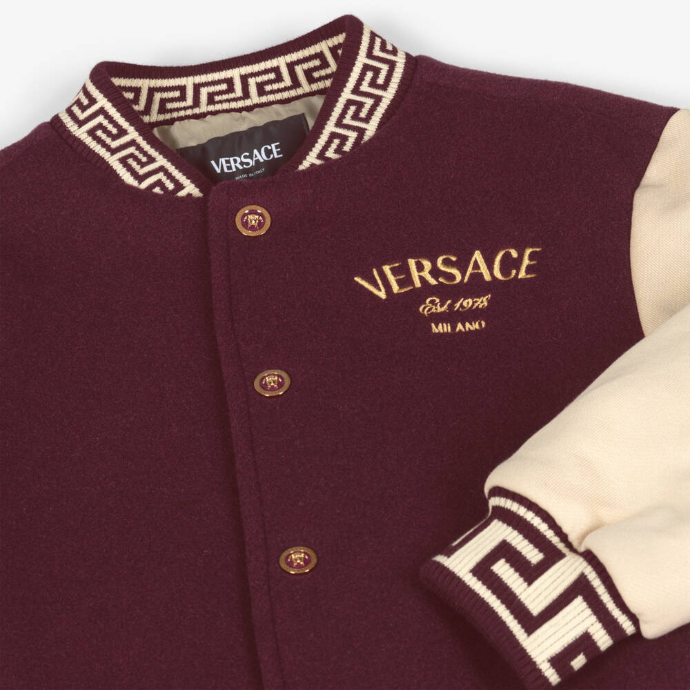 Versace-Boys Burgundy Wool Varsity Jacket | Childrensalon Outlet