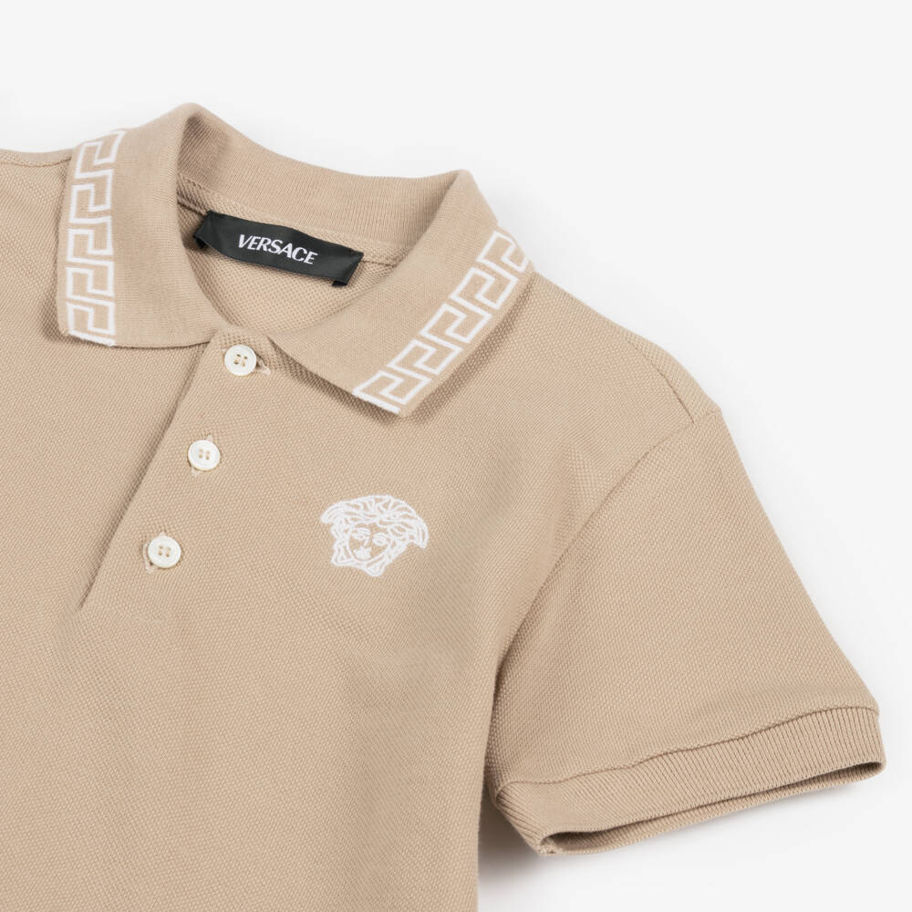 Versace-Boys Classic Beige Cotton Polo | Childrensalon Outlet