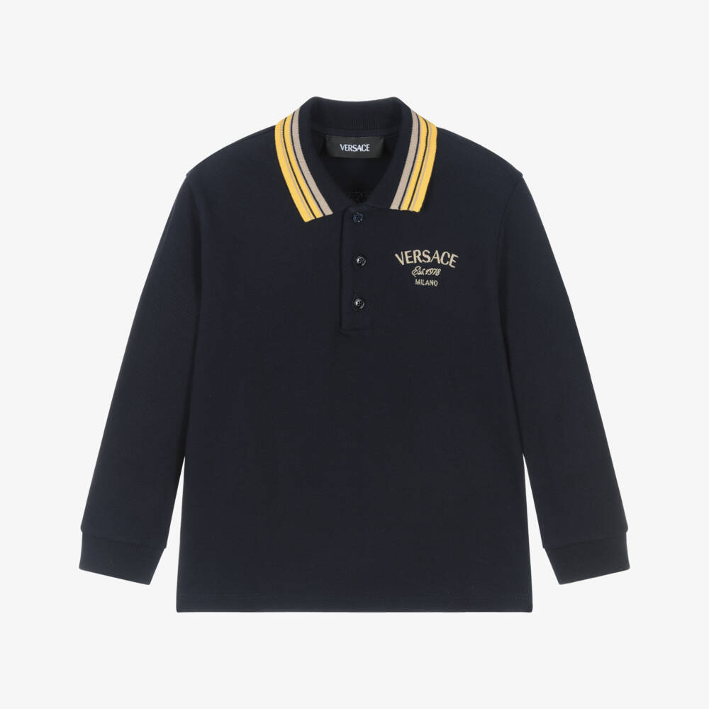 Versace-Boys Classic Blue Cotton Polo | Childrensalon Outlet