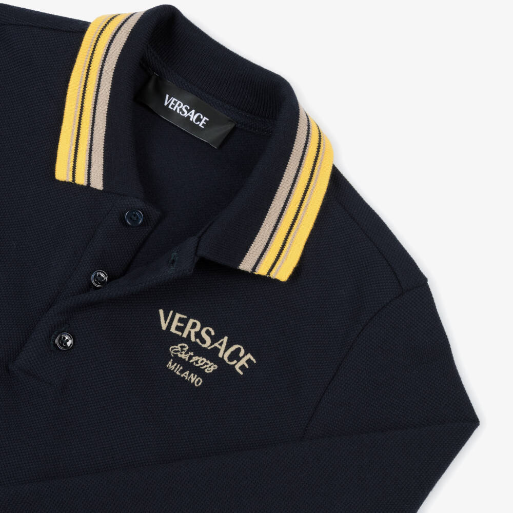 Versace-Boys Classic Blue Cotton Polo | Childrensalon Outlet
