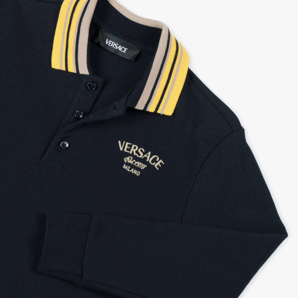 Versace-Boys Classic Navy Cotton Polo | Childrensalon Outlet