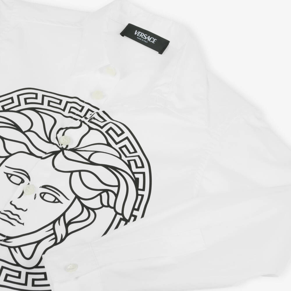 Versace-Boys Classic White Logo Cotton Shirt | Childrensalon Outlet