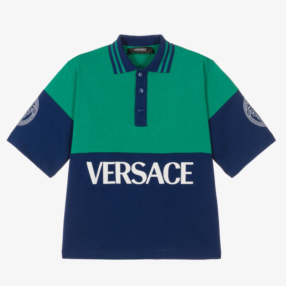 Versace-Boys Colourblock Logo Cotton Polo | Childrensalon Outlet
