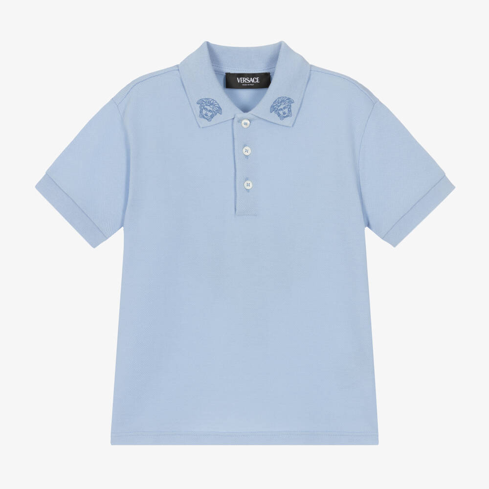 Versace-Boys Cotton Blue Polo Top | Childrensalon Outlet