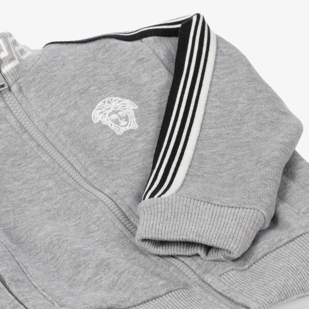 Versace-توب بسحاب بطبعة ميدوسا قطن لون رمادي للأولاد | Childrensalon Outlet