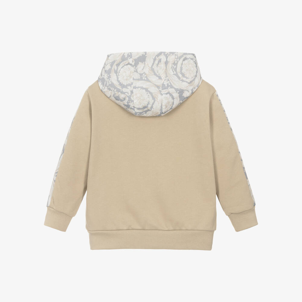 Versace-Boys Cotton Hoodie in Beige Print | Childrensalon Outlet