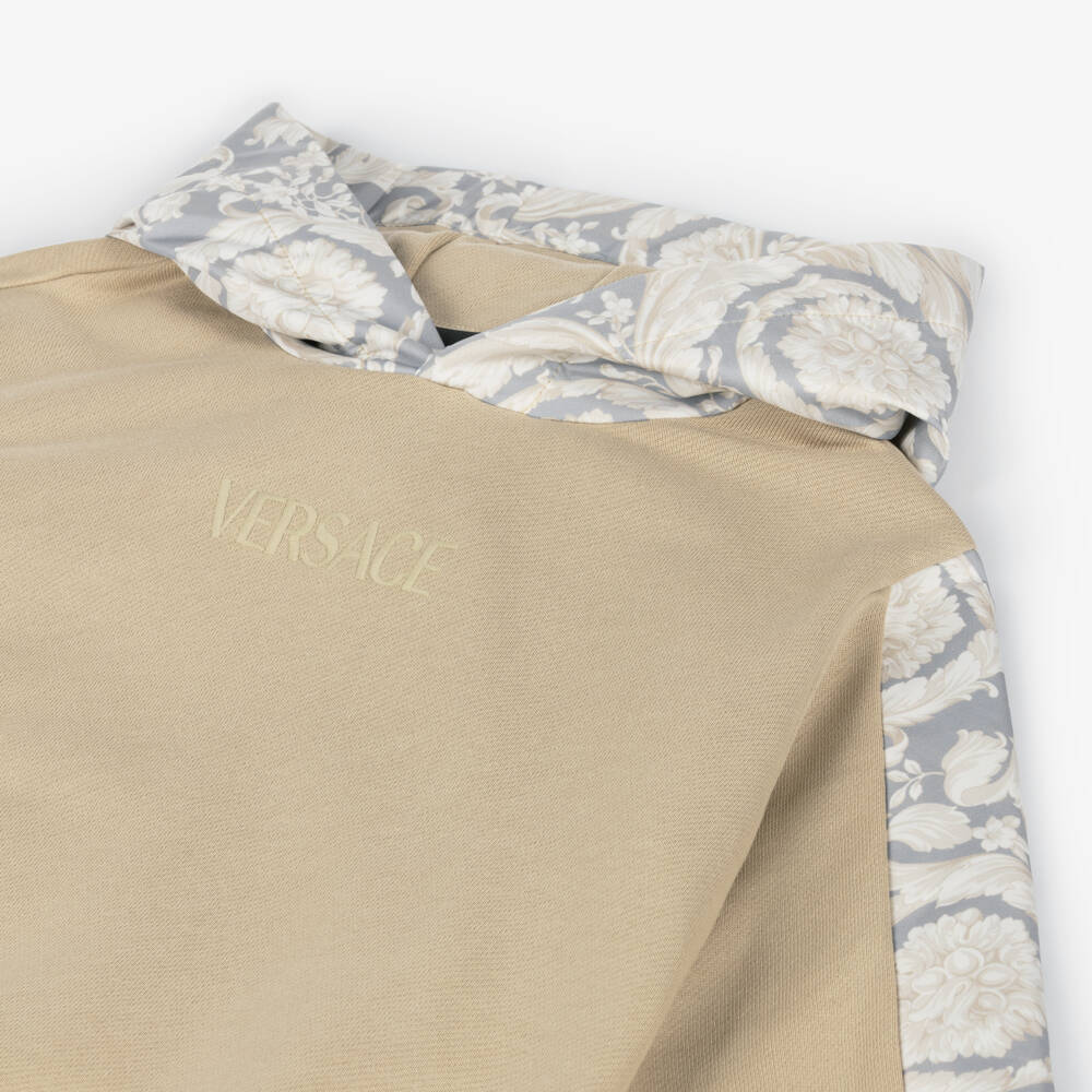 Versace-Boys Cotton Hoodie in Beige Print | Childrensalon Outlet