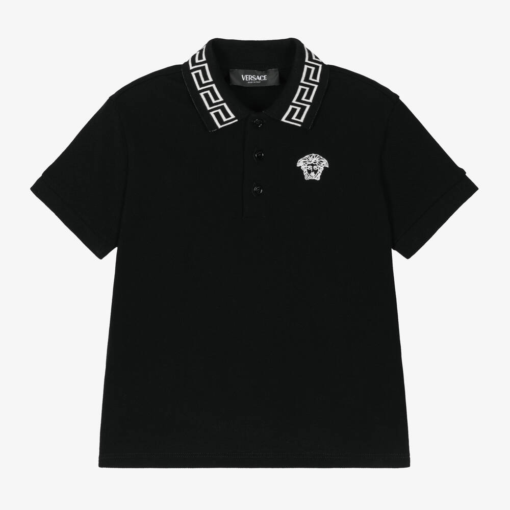 Versace-Boys Cotton Polo with Greca Design | Childrensalon Outlet