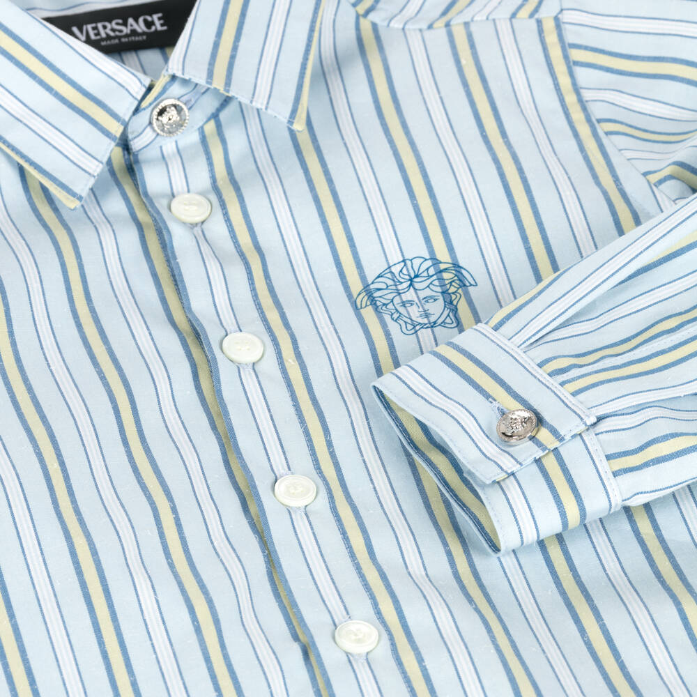 Versace-Boys Cotton Striped Poplin Shirt | Childrensalon Outlet