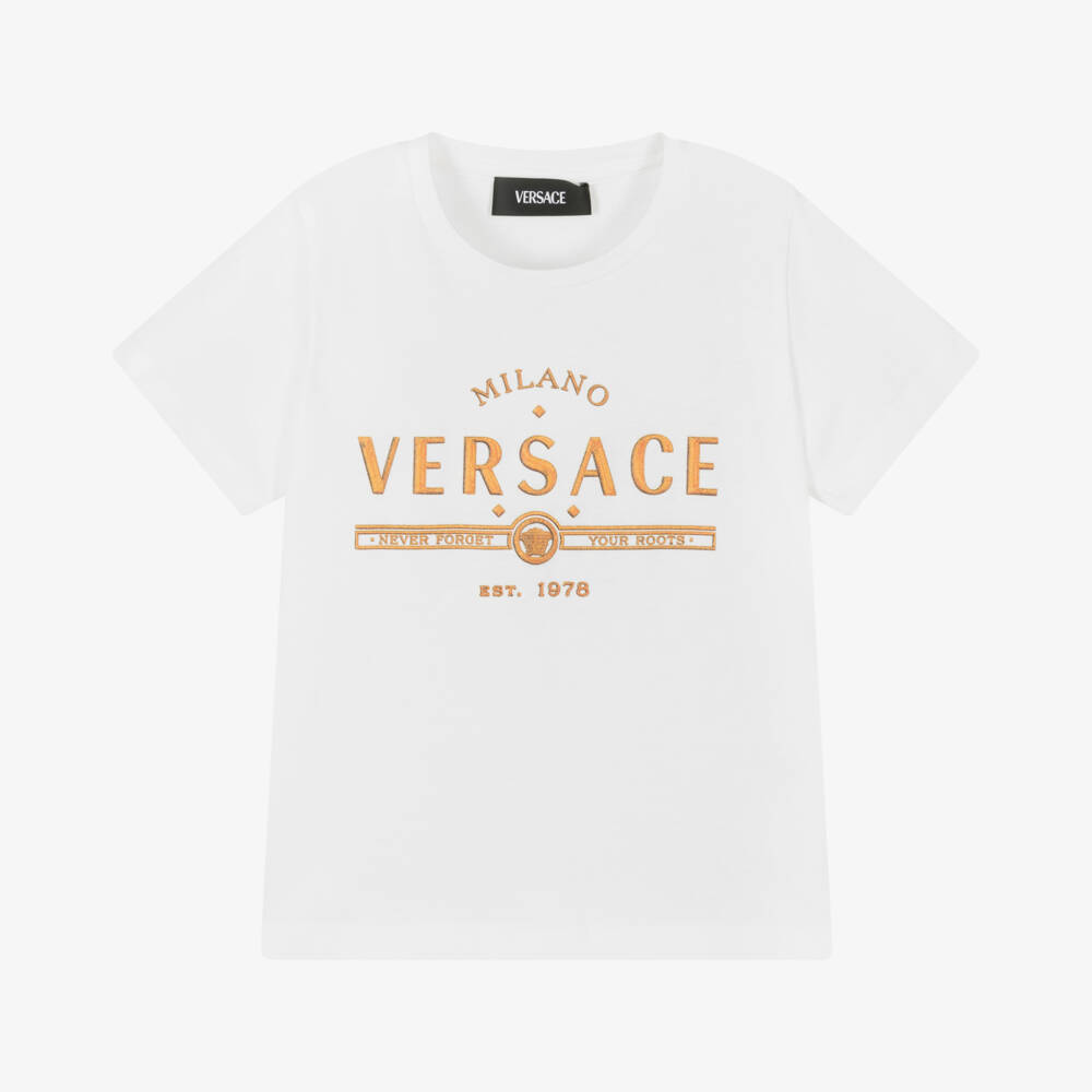 Versace-Boys Cotton Tee with Gold Accents | Childrensalon Outlet