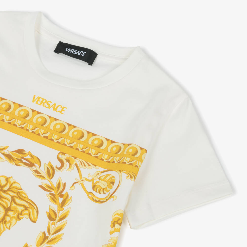 Versace-Boys Cream Cotton Medusa Top | Childrensalon Outlet