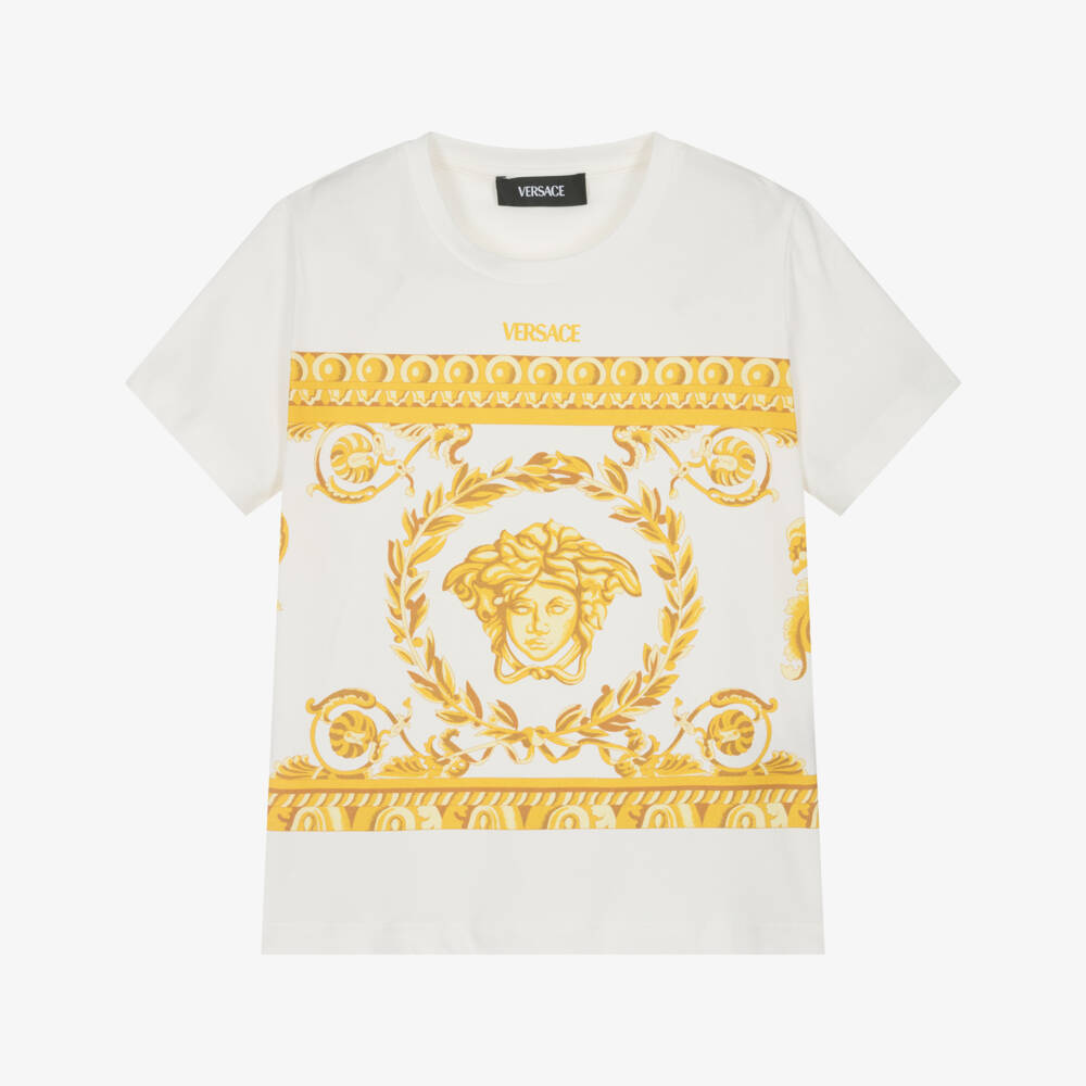 Versace-Boys Cream Cotton Medusa Top | Childrensalon Outlet