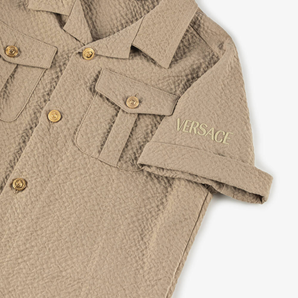Versace-Boys Elegant Beige Seersucker Shirt | Childrensalon Outlet