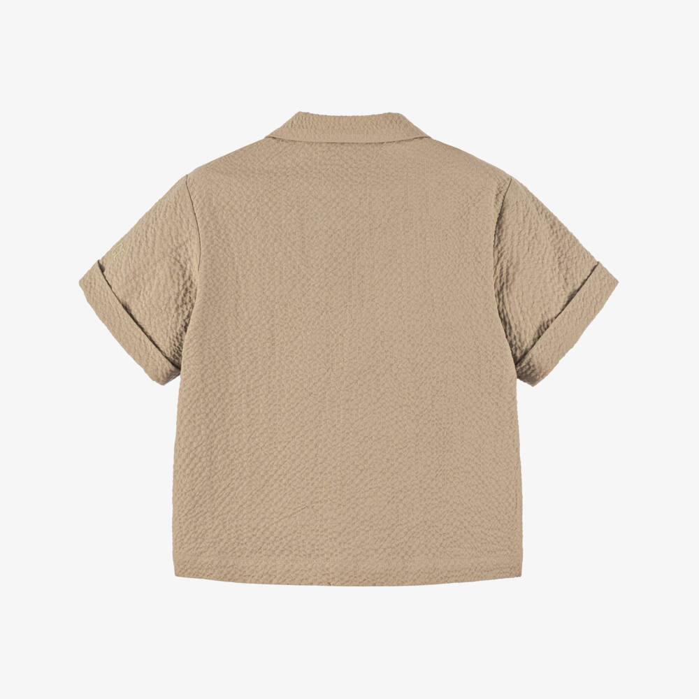 Versace-Boys Elegant Beige Seersucker Shirt | Childrensalon Outlet