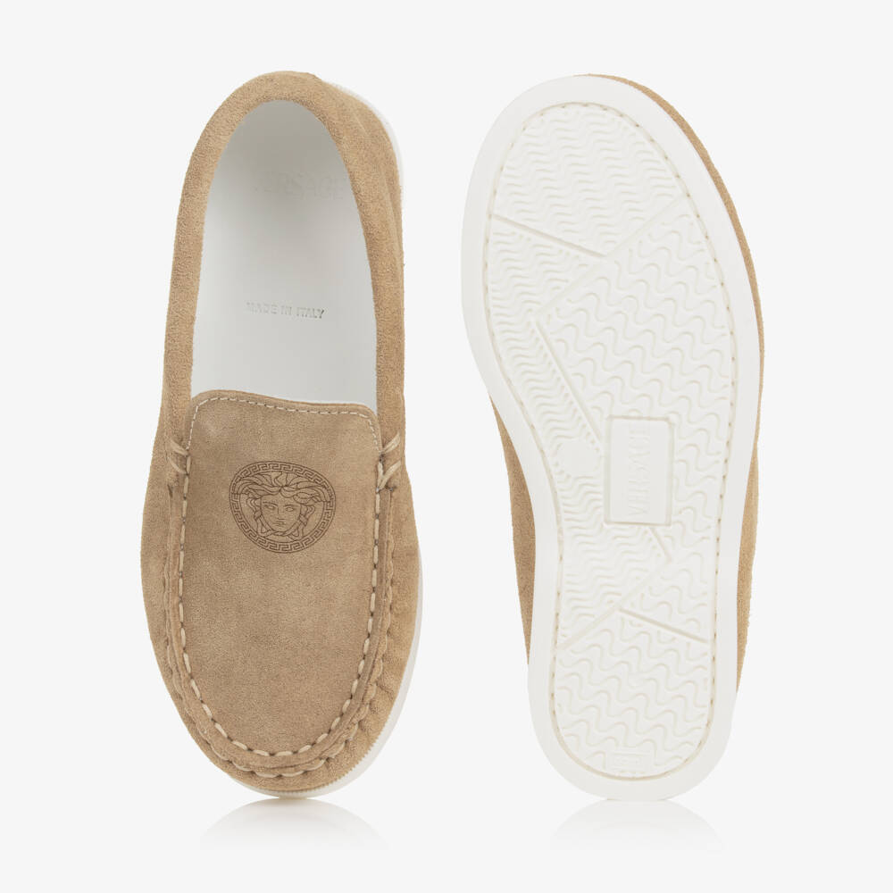 Versace-Boys Elegant Beige Suede Loafers | Childrensalon Outlet
