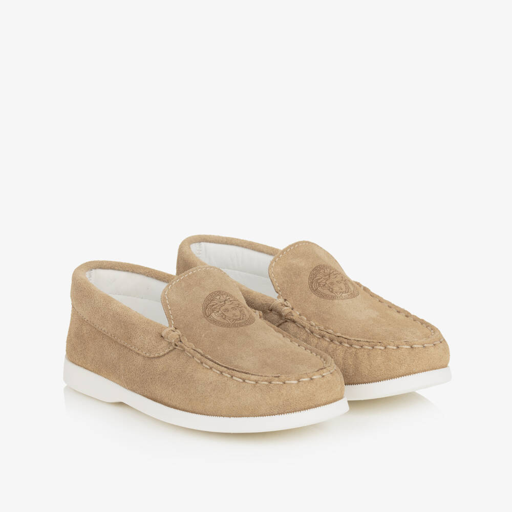 Versace-Boys Elegant Beige Suede Loafers | Childrensalon Outlet