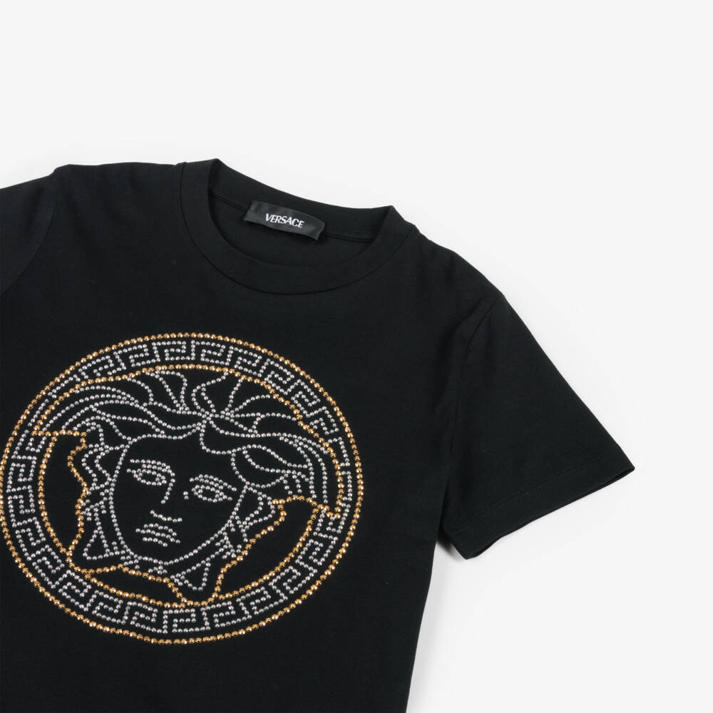 Versace-Boys Elegant Black Studded Tee | Childrensalon Outlet