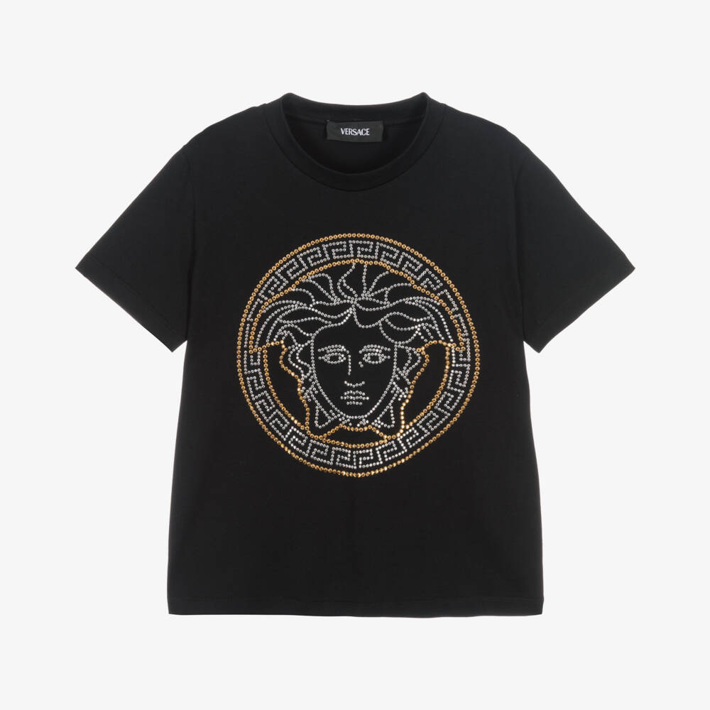 Versace-Boys Elegant Black Studded Tee | Childrensalon Outlet