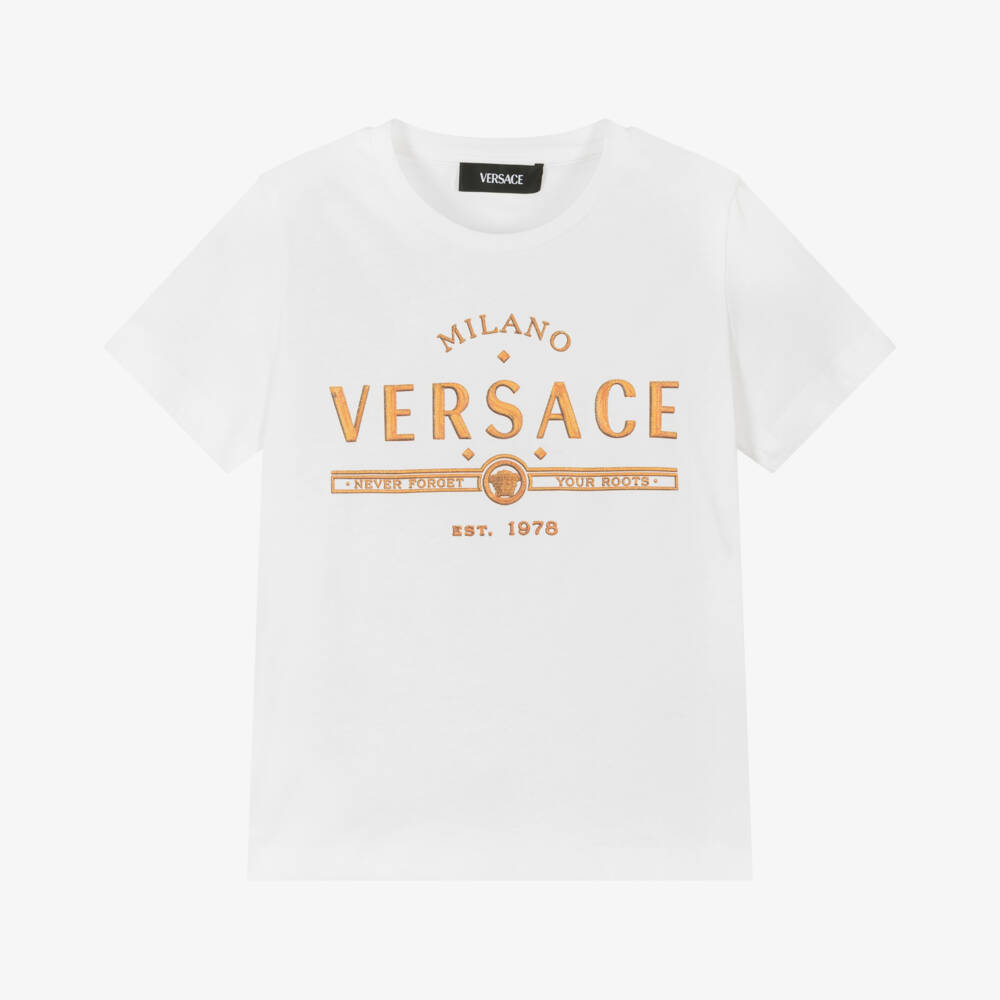 Versace-Boys Gold-Emblazoned Cotton Tee | Childrensalon Outlet