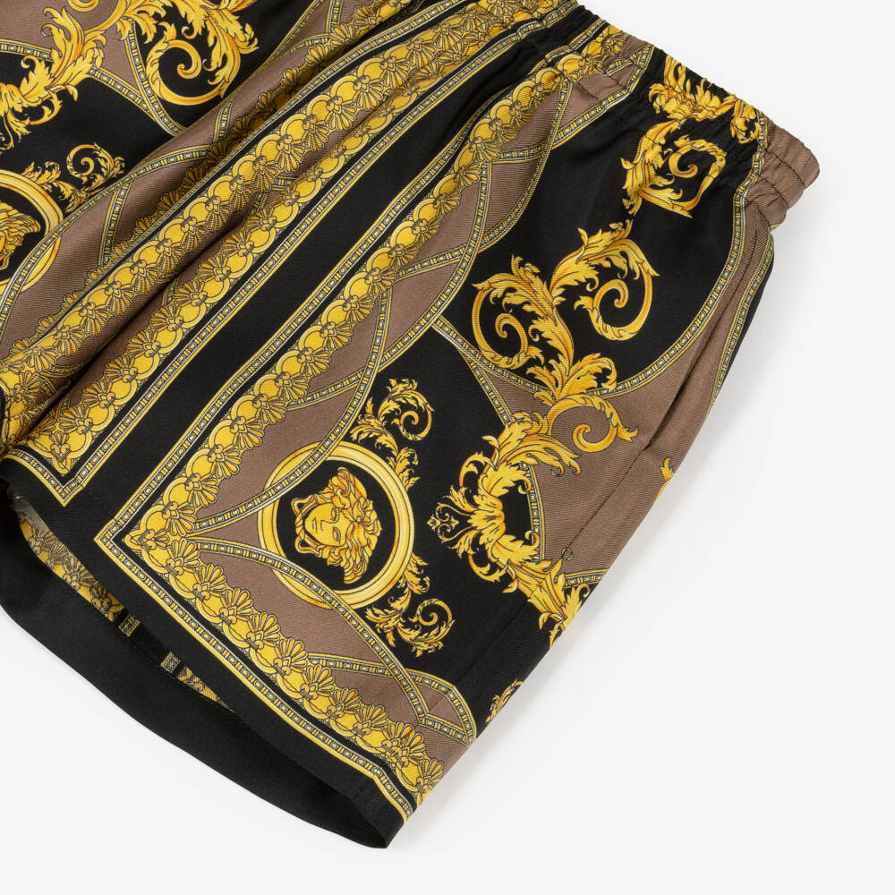 Versace-Boys Golden Silk Baroque Shorts | Childrensalon Outlet