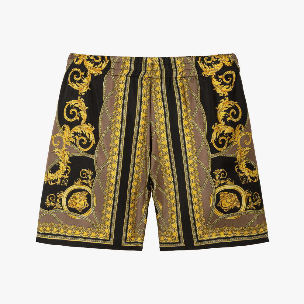 Versace-Boys Golden Silk Baroque Shorts | Childrensalon Outlet