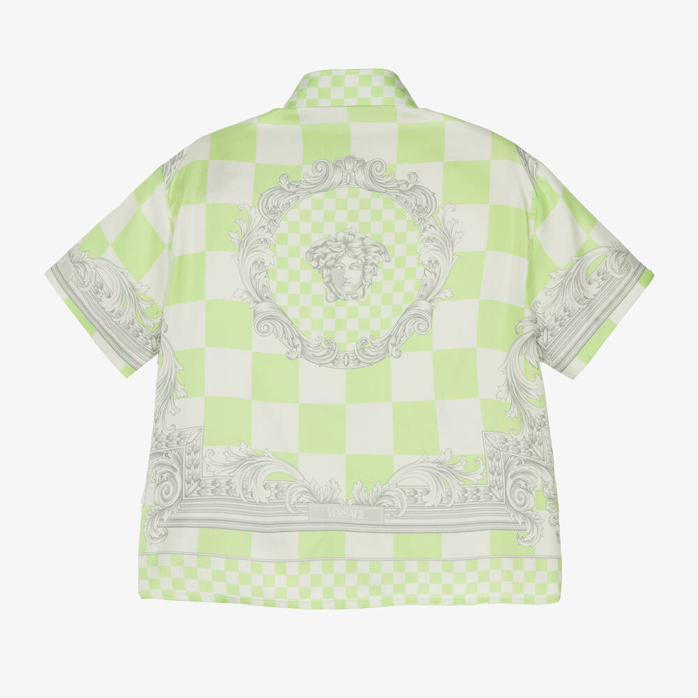 Versace Boys Green Barocco Silk Shirt