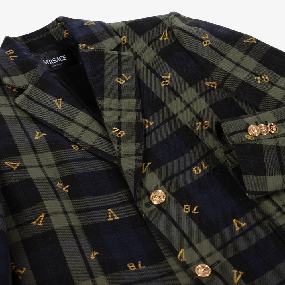 Versace-Boys Green Check Cotton Blazer | Childrensalon Outlet