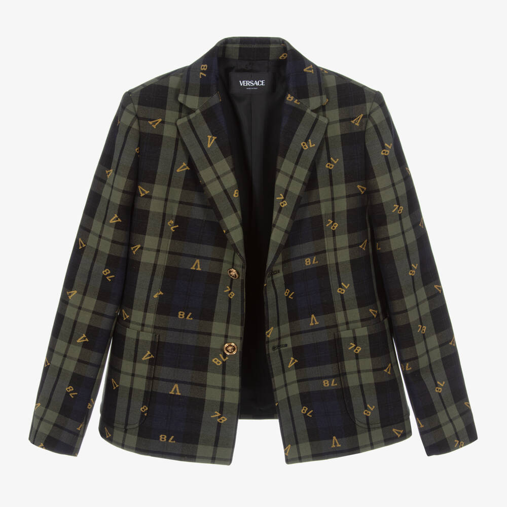 Versace-Boys Green Check Cotton Blazer | Childrensalon Outlet