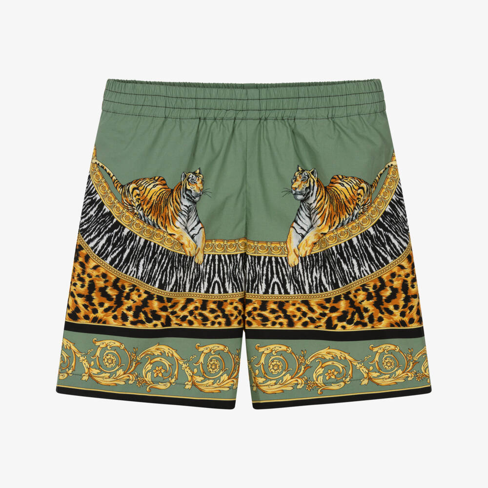 Versace-Зеленые шорты с леопардовым принтом для малышей | Childrensalon Outlet