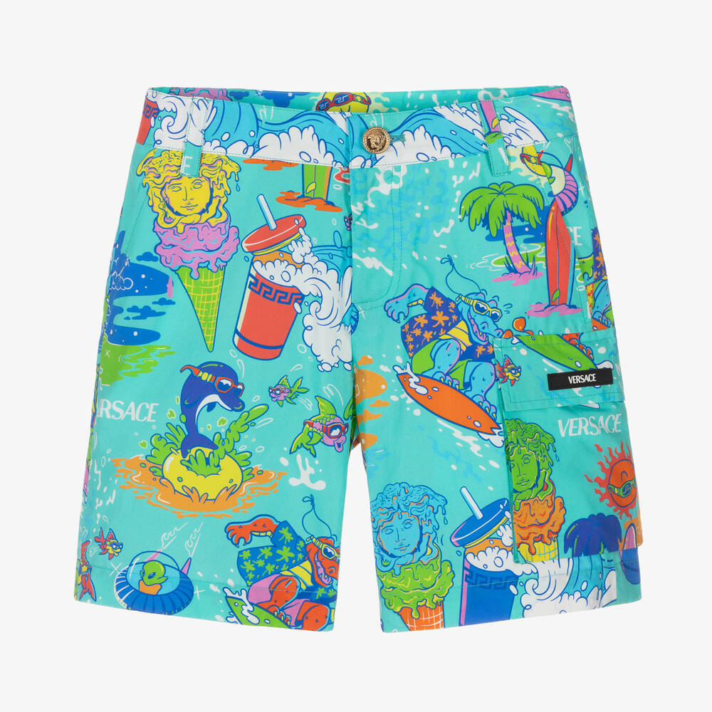 Versace - Boys Green Cotton Shorts | Childrensalon