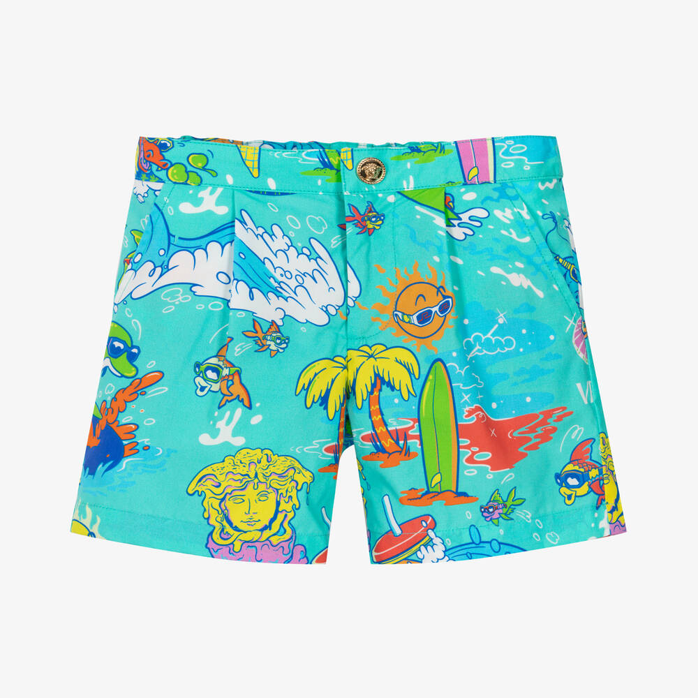 Versace - Boys Green Cotton Shorts | Childrensalon