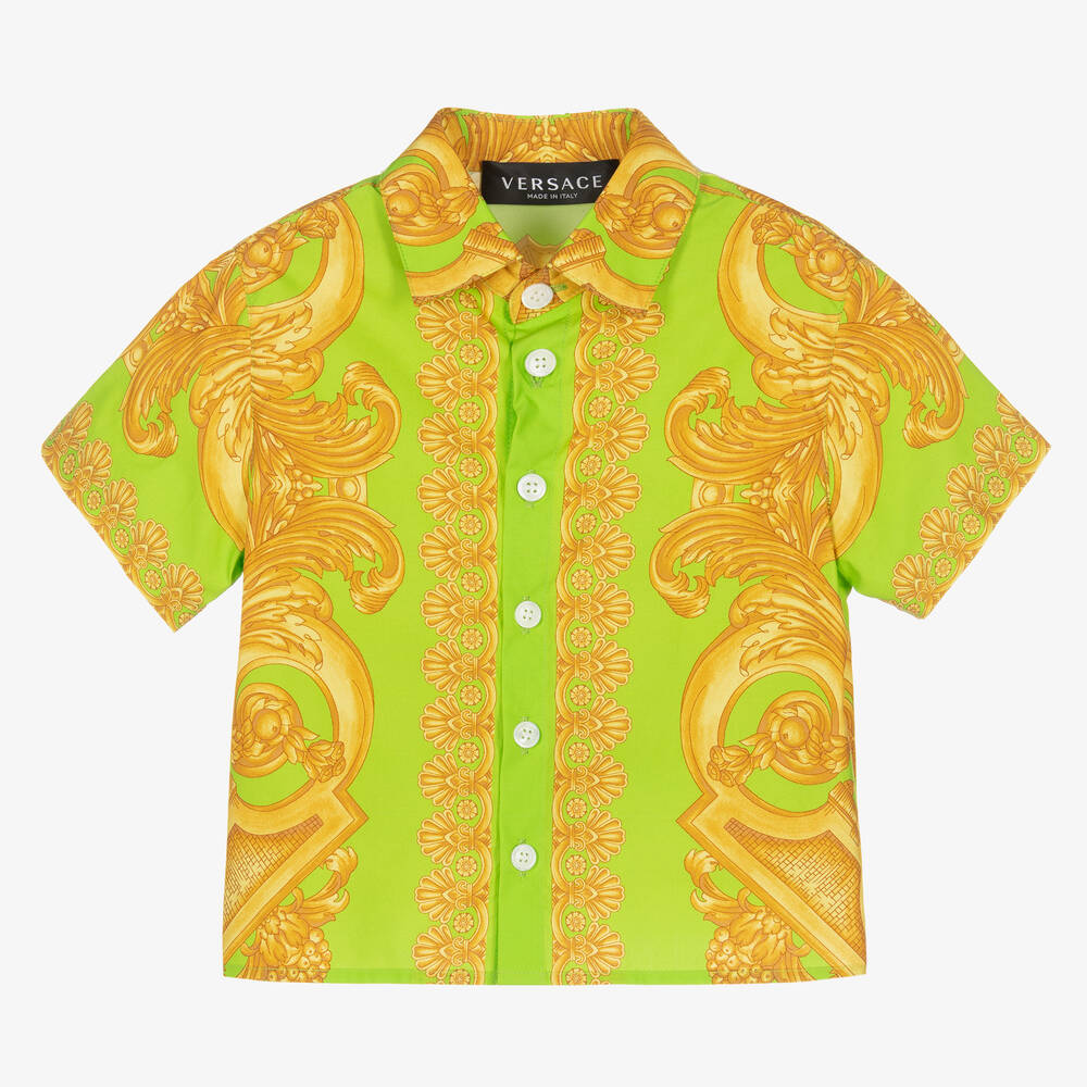 Versace - Boys Green & Gold Barocco Shirt | Childrensalon
