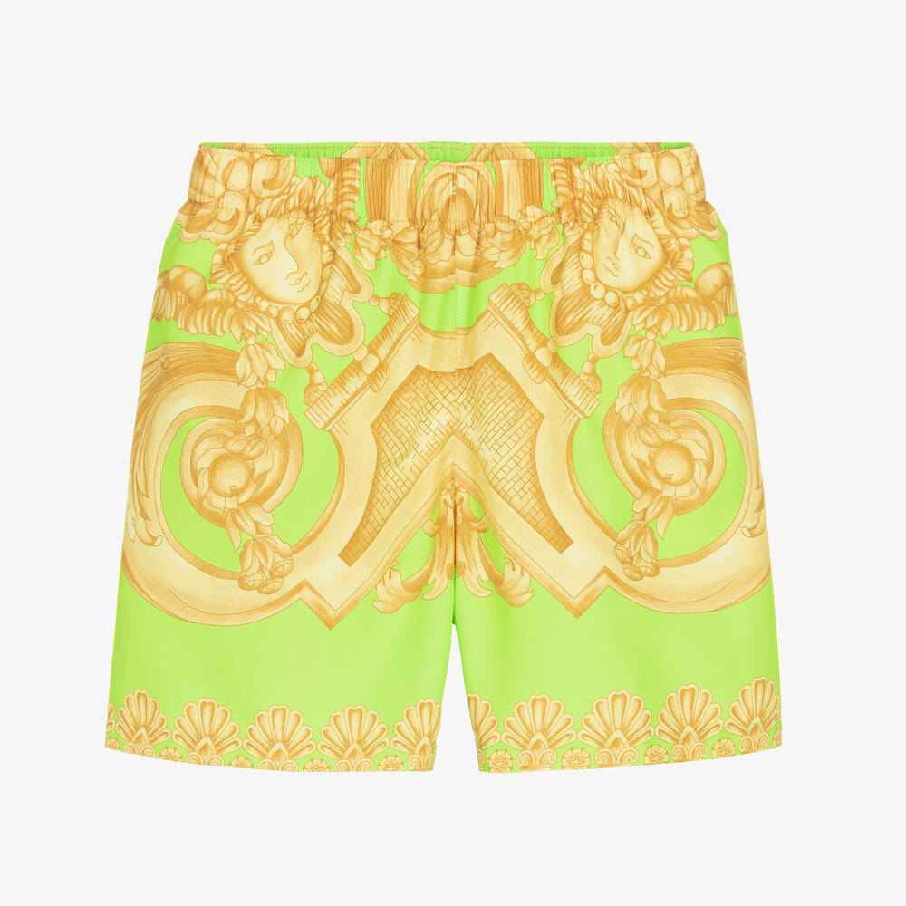 Versace - Short de bain vert et doré Barocco | Childrensalon