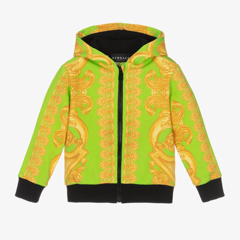 Versace-Boys Green & Gold Barocco Zip-Up Top | Childrensalon Outlet