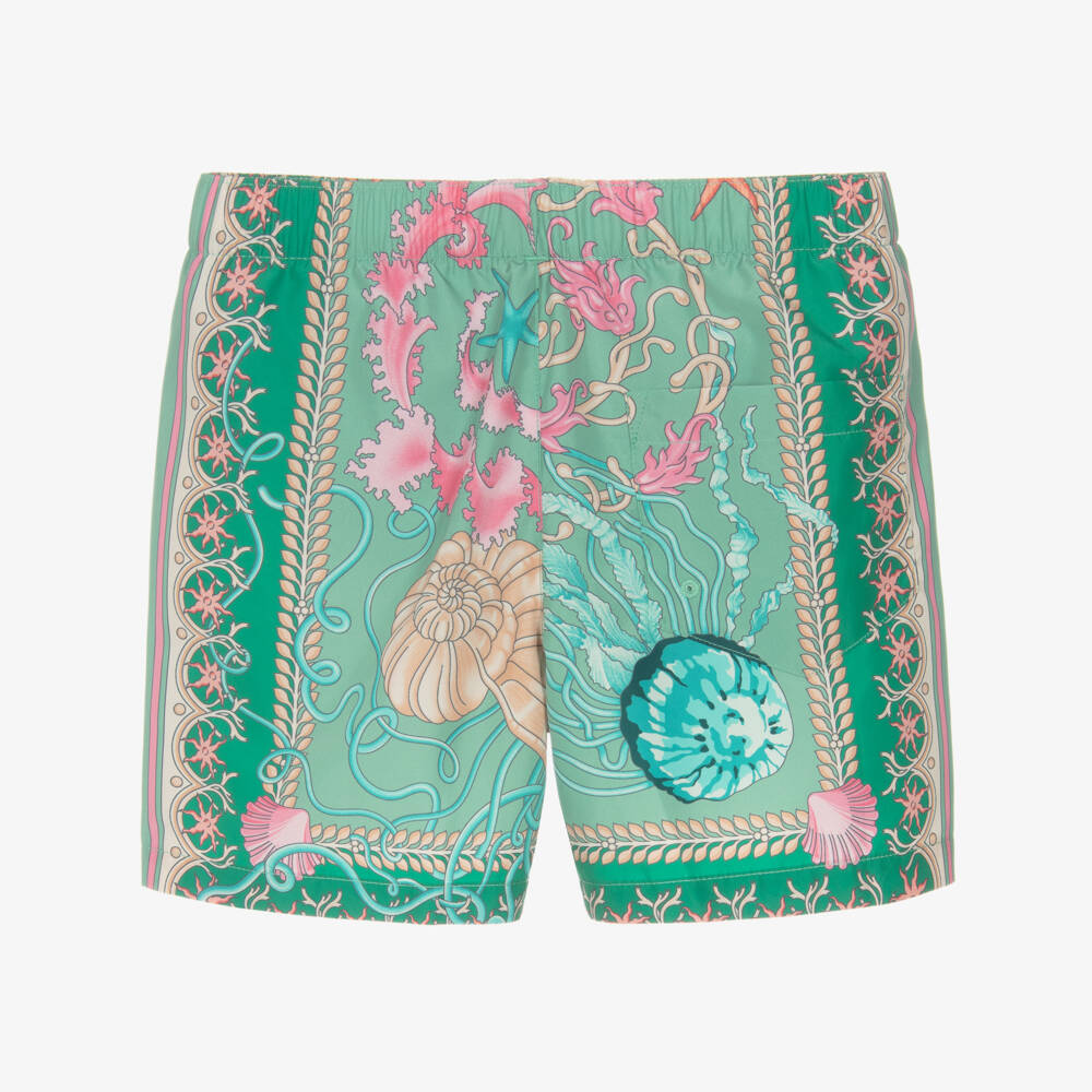 Versace-Boys Green Underwater Barocco Print Swim Shorts | Childrensalon Outlet