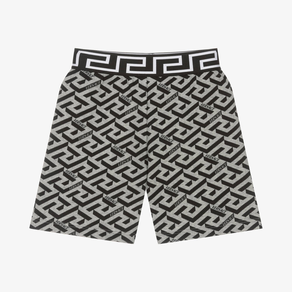 Versace-Boys Grey & Black La Greca Shorts | Childrensalon Outlet