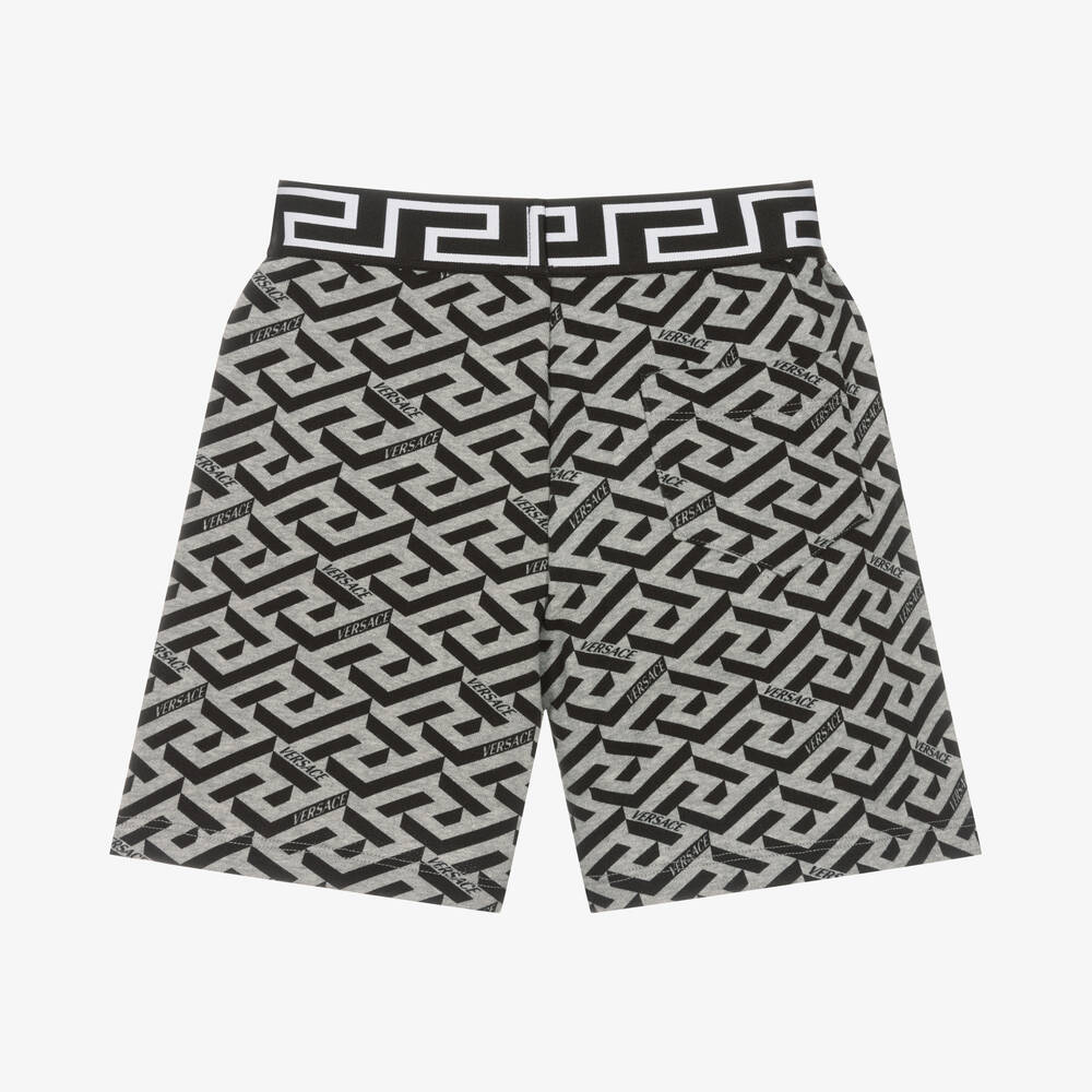 Versace-شورت قطن لون رمادي وأسود بطبعة غريسا للأولاد | Childrensalon Outlet