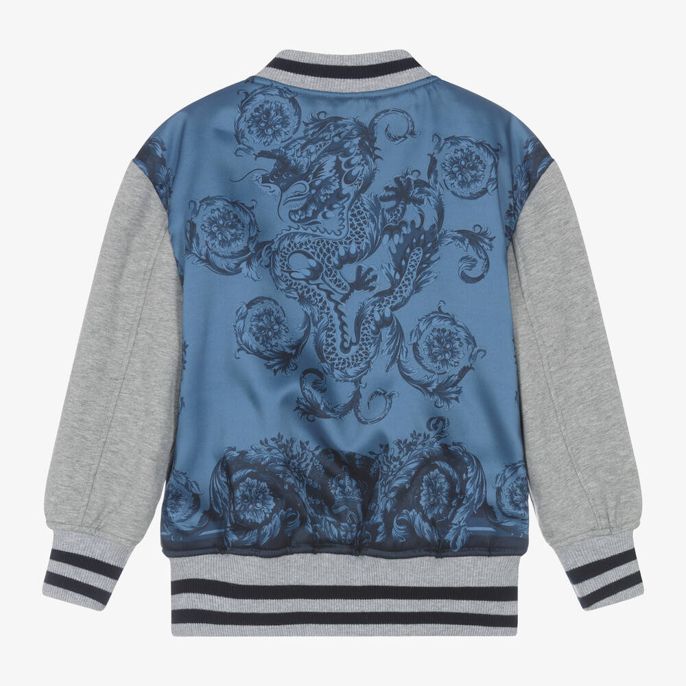 Versace - Boys Grey Cotton Dragon Zip-Up Top | Childrensalon