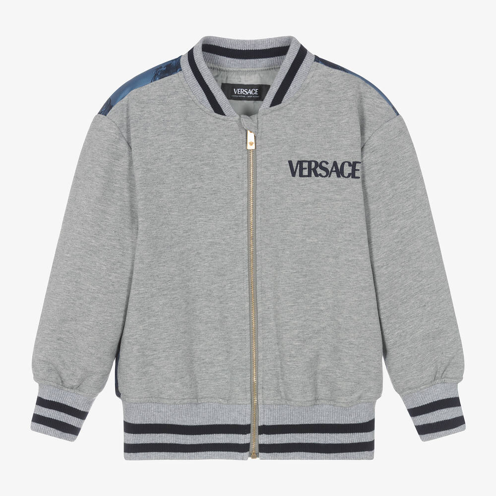 Boys Grey Cotton Dragon Zip Up Top